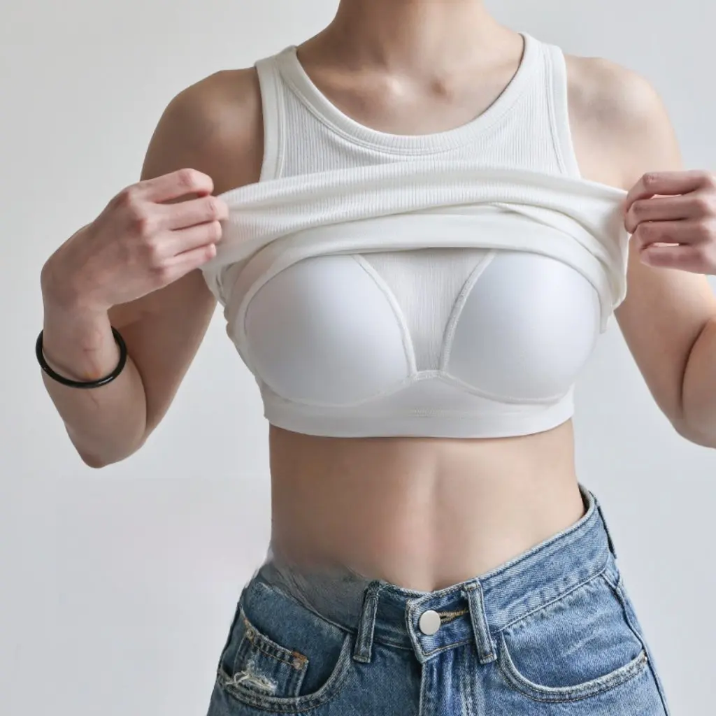 

Women's Spring Summer Silk Racer Vest Sleeveless Top Thin Breathable Bottoming with Chest Pad Modal Fabric