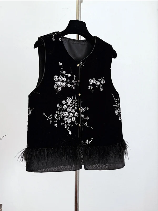 

New Chinese Sle Heavy Embellied Vest Jaet Women's Autumn New Model High-End Feeling Light National Sle Layering oul...