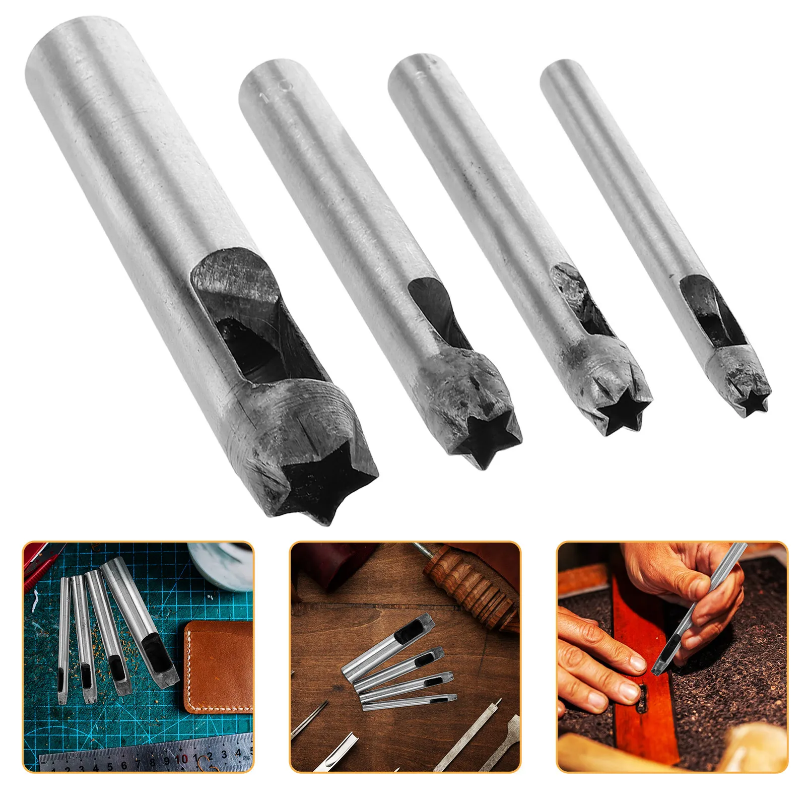 

4Pcs Star Shape Hole Punch Tool Set Steel Belt Puncher for DIY Crafts Precise Five-Point Star Holes in Belts Fabric