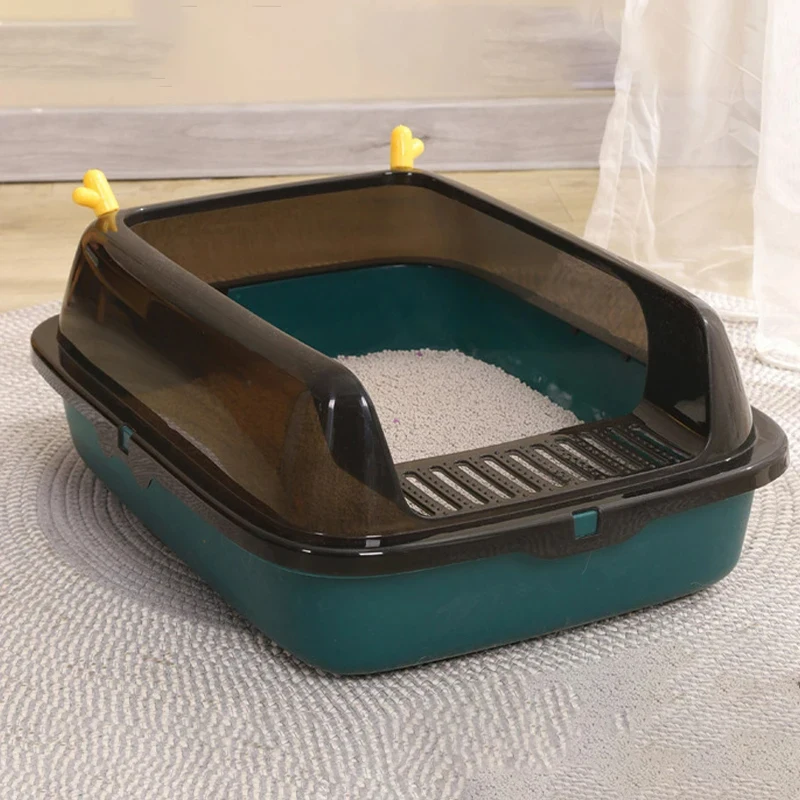 1 Set Anti-Splash Cat Litter Box Semi Closed Cat Bedpan with Scoop Sandbox Cat Tray Toilet Pet Supplies