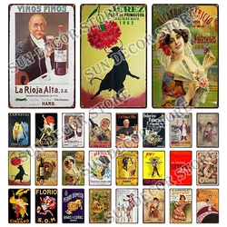 JEREZ FLORIO Spanish Wine Retro Metal Sign Plaque Vintage Tin Wall Decor Club Man Cave Bar Decoration Plates 8X12 Inch A-2348