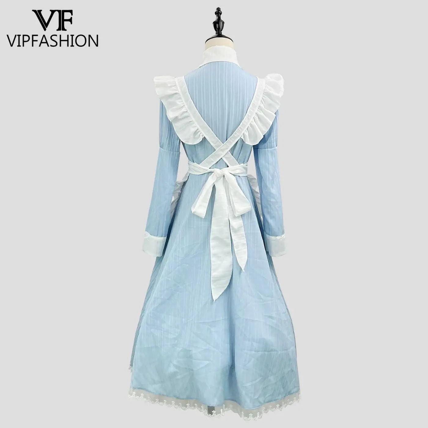 VIP FASHION Victorian Maid Dress Lolita Cosplay Costume Traditional British Long Apron Dress with Lace Trim Tea Party Uniform view 3