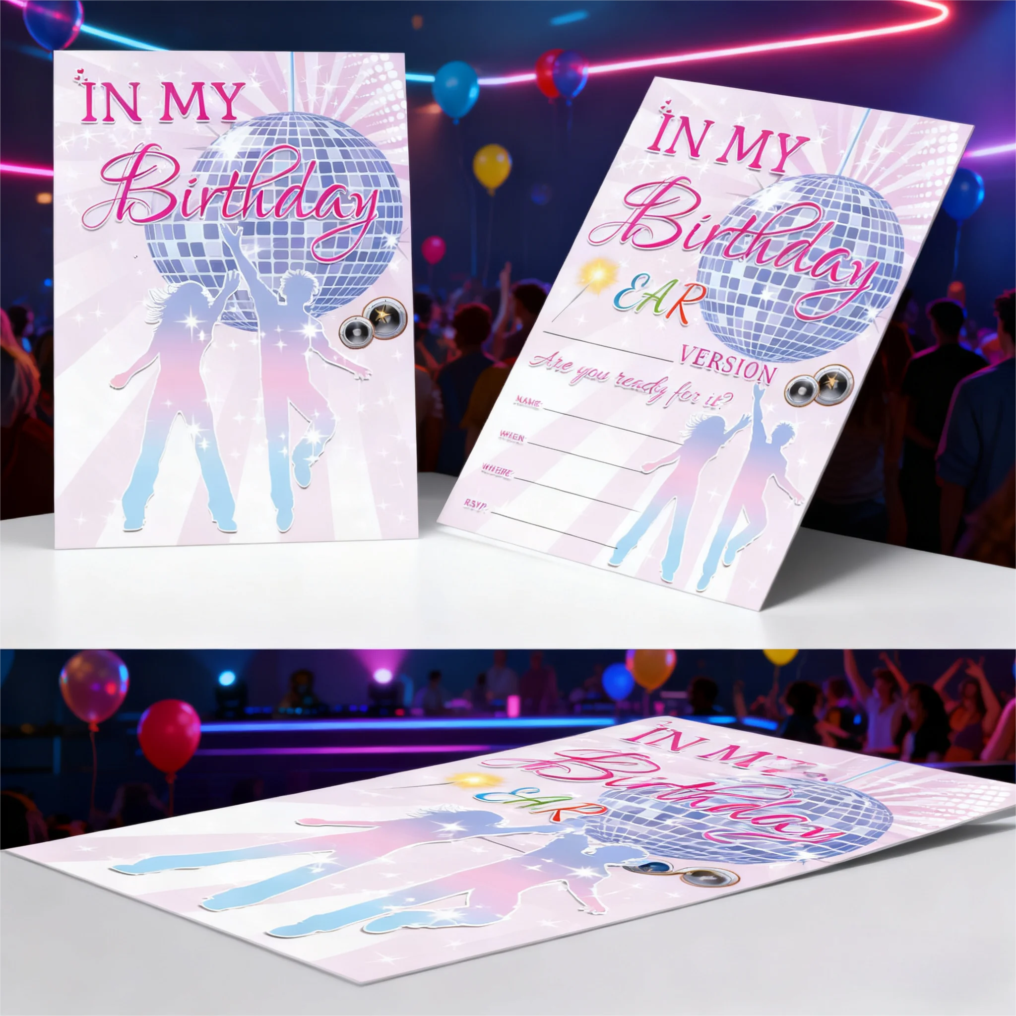بطاقات دعوات حفلات أعياد الميلاد لموسيقى الديسكو مقاس 4 × 6 بوصة، 25 عبوة