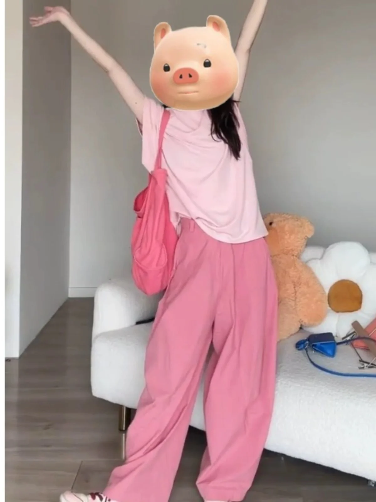 

Dopne Summer Outfit Tea System Women's plus Size Pink Svel T-irt Top Wide Leg Pants Two Piece Set Faionable Casu...