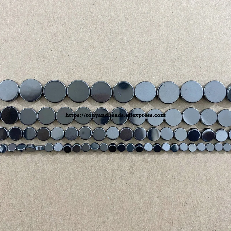 Natural Stone Flat Round Shape Black Hematite Loose Beads 6 8 10MM 15