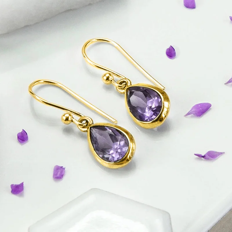 Huitan Aesthetic Purple Drop Earrings with Pear CZ for Women High Quality Wedding Party Female Ear Accessories Fashion Jewelry