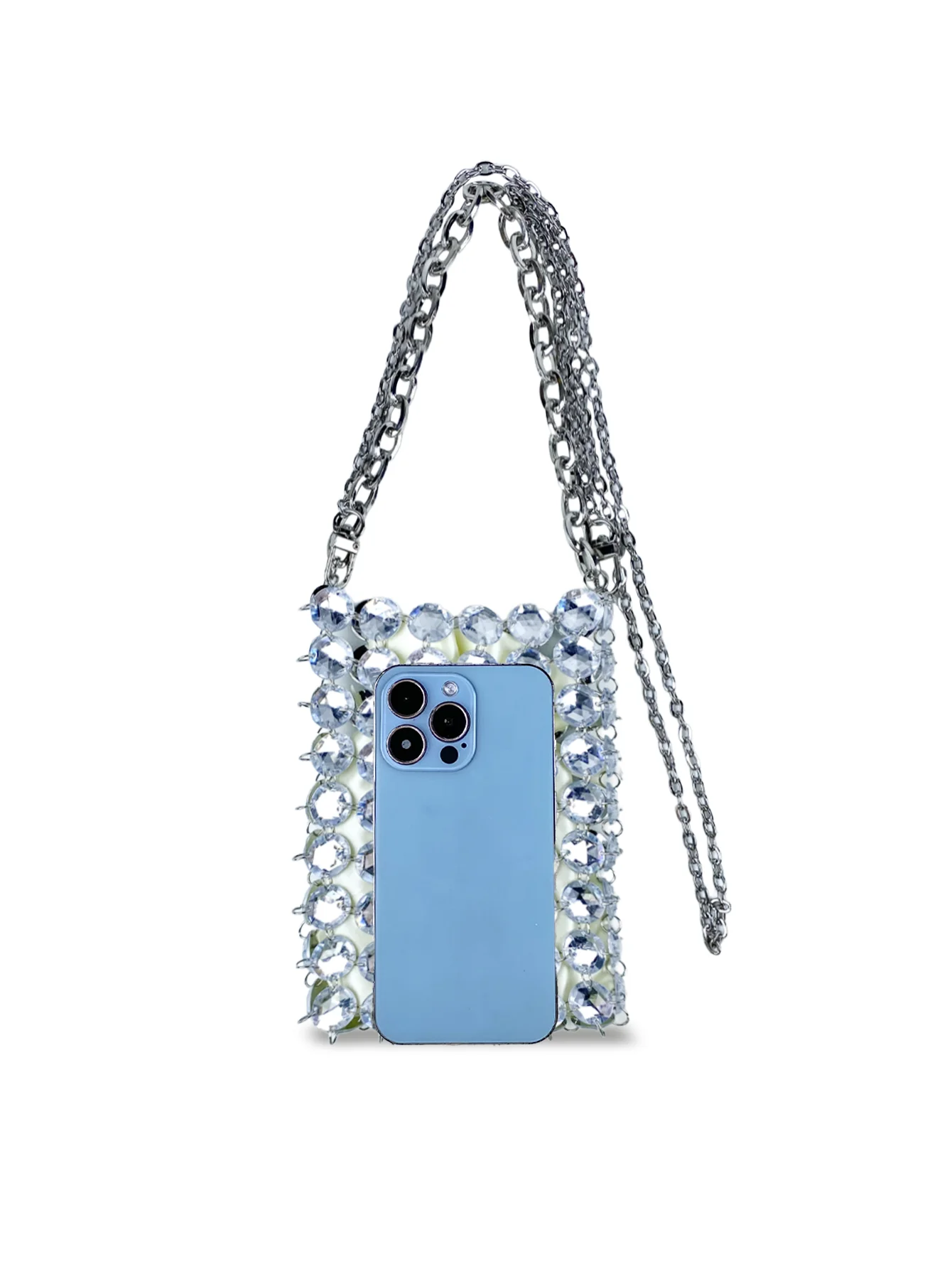 24가지 여름 신상 니치 캔디 컬러 수제 크리스탈 가방, 레트로 요정풍 비즈 가방, 투명한 사선 크로스 폰 가방