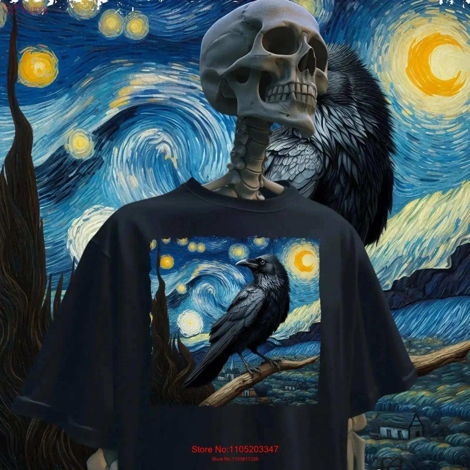 

Black Raven Night Sky T Shirt Starry Inspired Art with Majestic Gothic Bird Lover's Mystical Vibes Witchcraft vintage Washed