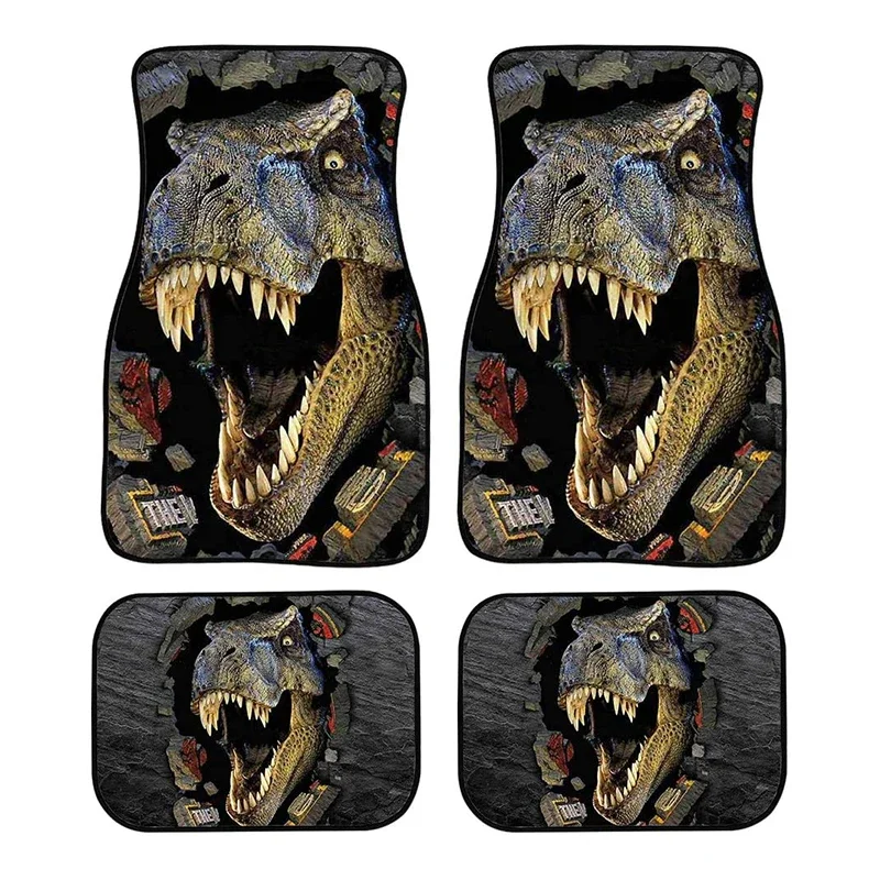 Tyrannosaurus Pattern Printed Mat 4pcs Universal Non-slip Car Front and Rear Dustproof Foot Mat For