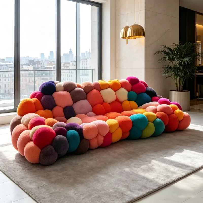 Multi-colored pebble block terry cloth sofa, colorful bubble modular sofa, designer art sofa, suitable