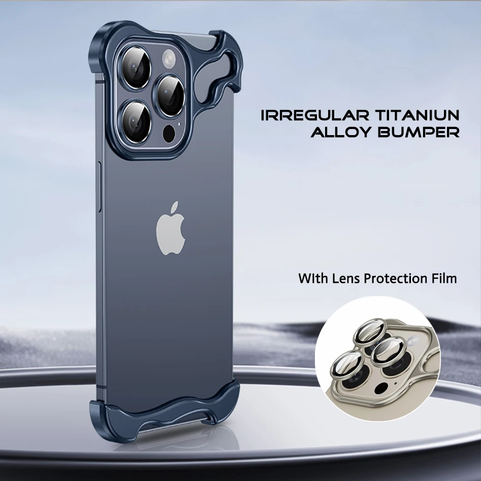 Alien Titanium Bumper Case For iPhone 15 12 13 14 Pro Max Plus With Lens Film Irregular Alloy Phone Cover For iPhone 12 ProMax