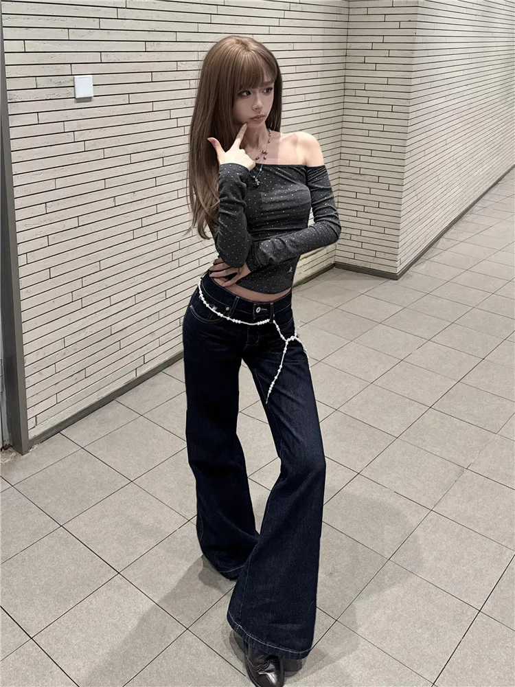 

American Style High Street Low Waist Sexy Micro Flared Jeans Women's Spring Autumn Loose Drapey Slimming Tall Extended Leg Pants