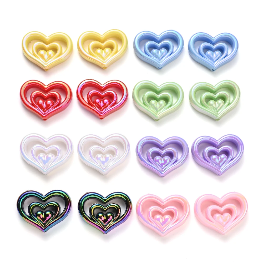 10Pcs Hollow Three Floors Love Heart Beads Focal Beads Diy Supplies for Pens Jewelry Making Hairpin Handmade Diy Accessories