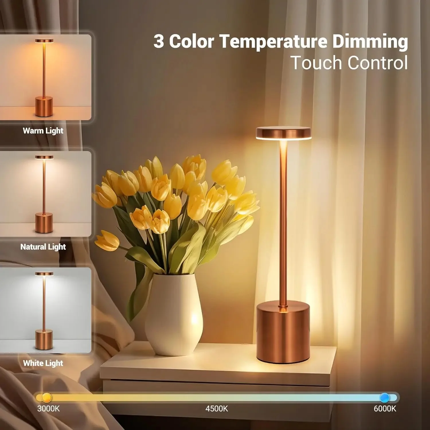 Creative Atmosphere Light Metal Table Lamp Bar Room Outdoor Decoration LED Rechargeable Touch Three Colors Bedside Night Light