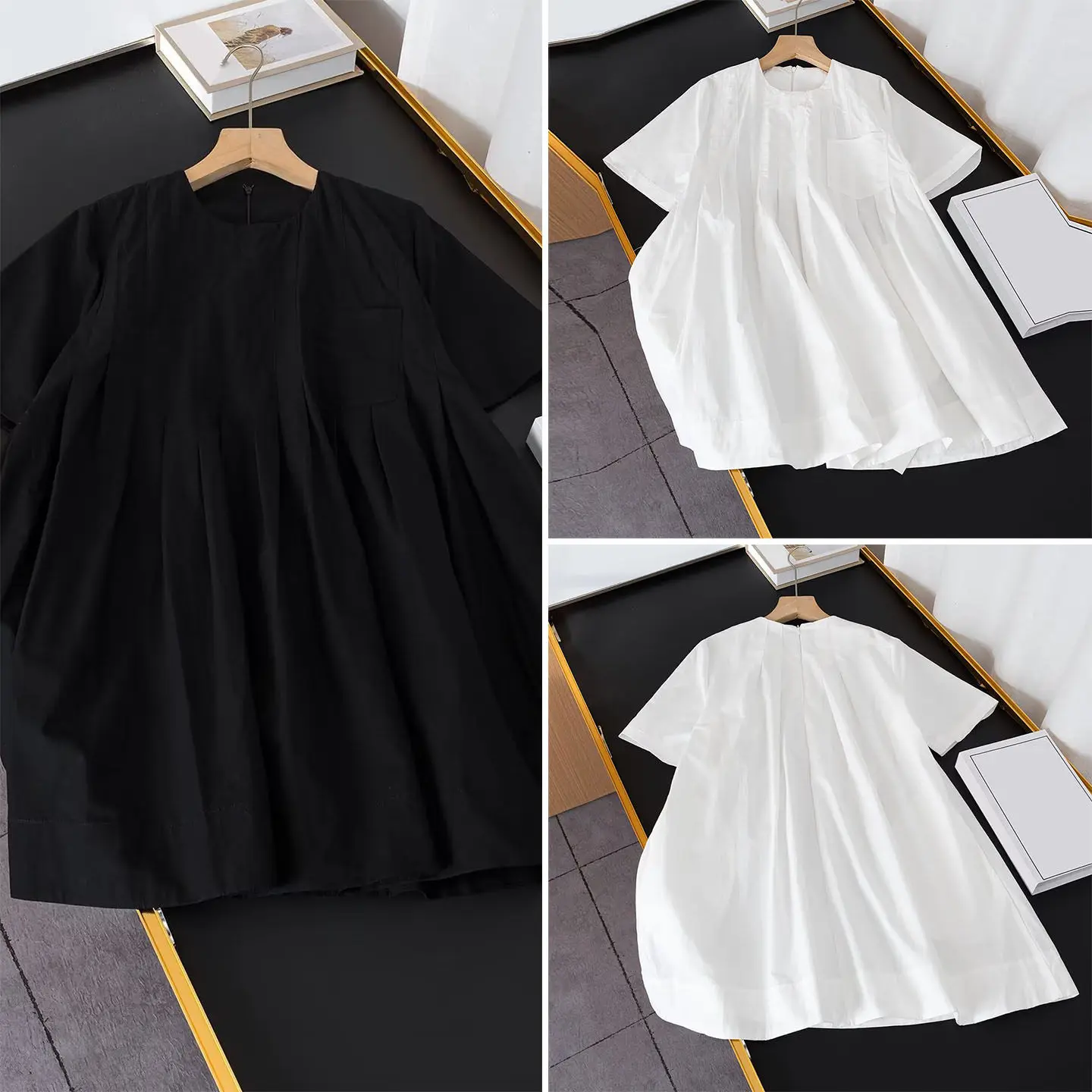 

Fashionable round Neck A-Line Dress Women's Summer Clothing Simple Design Midi Skirt Short Sleeve Loose Fit Daily Wear
