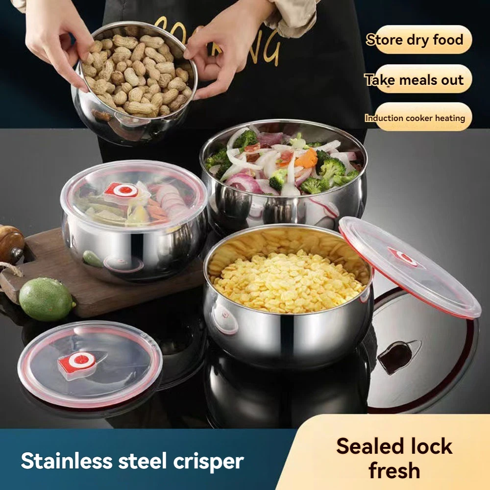 

Stainless steel covered fresh-keeping bowl, home kitchen salad bowl, multi-purpose fresh-keeping tableware bowl