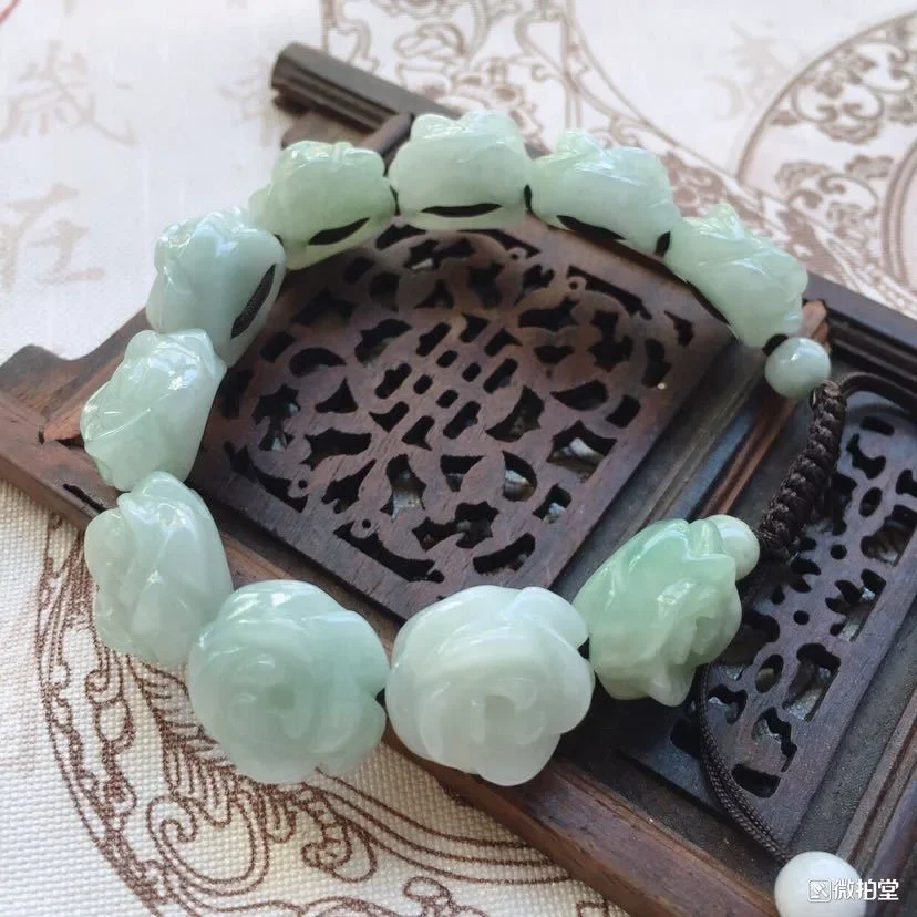 Natural Jadeite Engraving Rose Beads Elastic Bracelet Charm Jewellery Fashion Hand knitted Man Woman Luck Gifts Amulet New