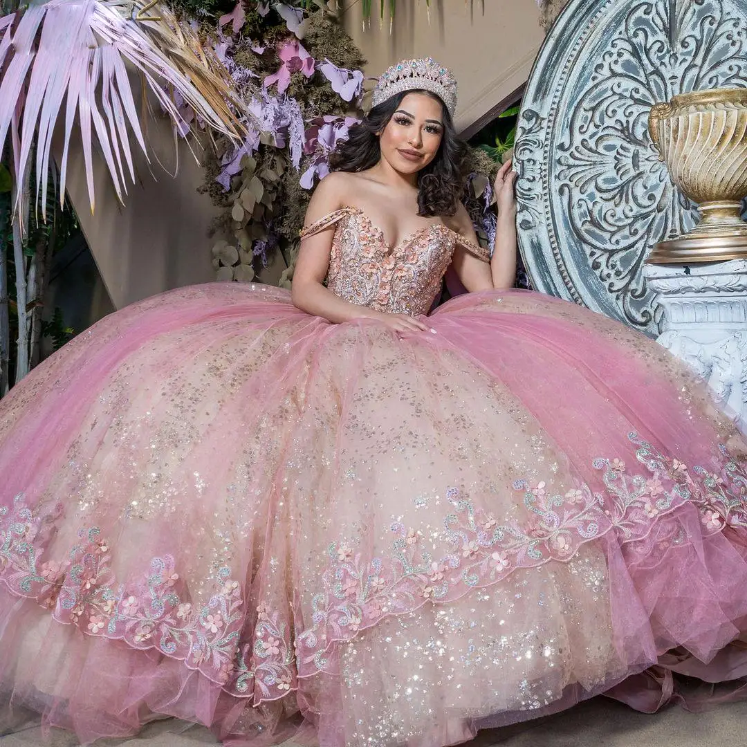 Magnifique robe de bal perlée à paillettes, à épaules dénudées, avec des appliques, en Tulle, 15 pièces