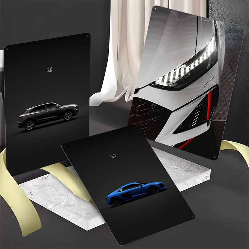 （Audi） Posters Retro Car Metal Wall Art Aesthetic Room Decor Men Custom Vintage Metal Tin Signs for Man Cave Decoration Home At