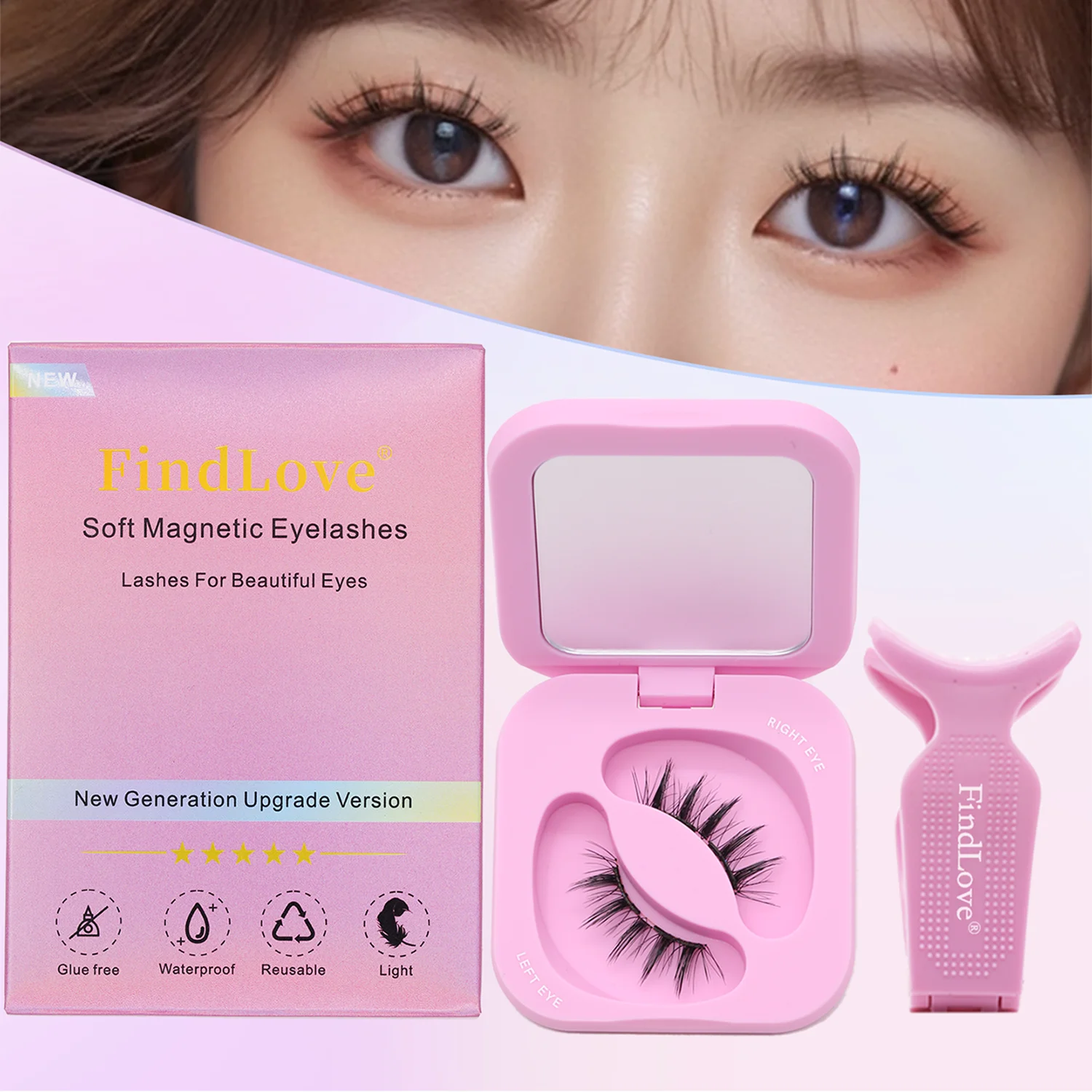 1Pairs Soft Magnetic Lashes Fox Eye Lash Reusable Magnetic Eyelash Natural Wispy Fluffy Eyelash Extension Set with Wearing Clips