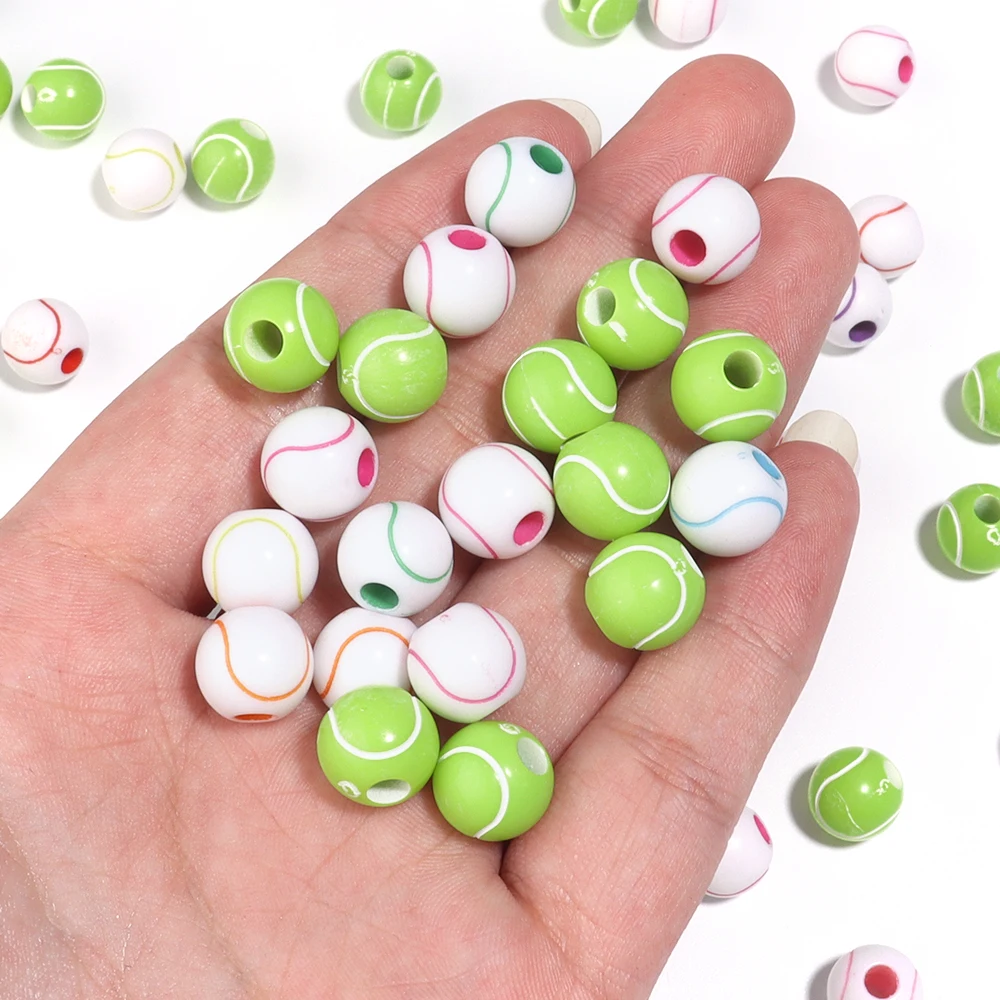 50 teile/los Sport Ball Acryl Perlen Großes Loch Lose Perlen Basketball Tennis Baseball Rugby Perlen Für DIY Schmuck Machen Armband – Detail 9