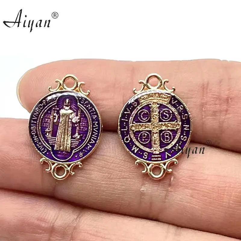 50 Pieces Saint Benedict Medal Double Side Catholic Medals Favor Gifts Religious Charm Connector Bead Set Many Colors Can Choose