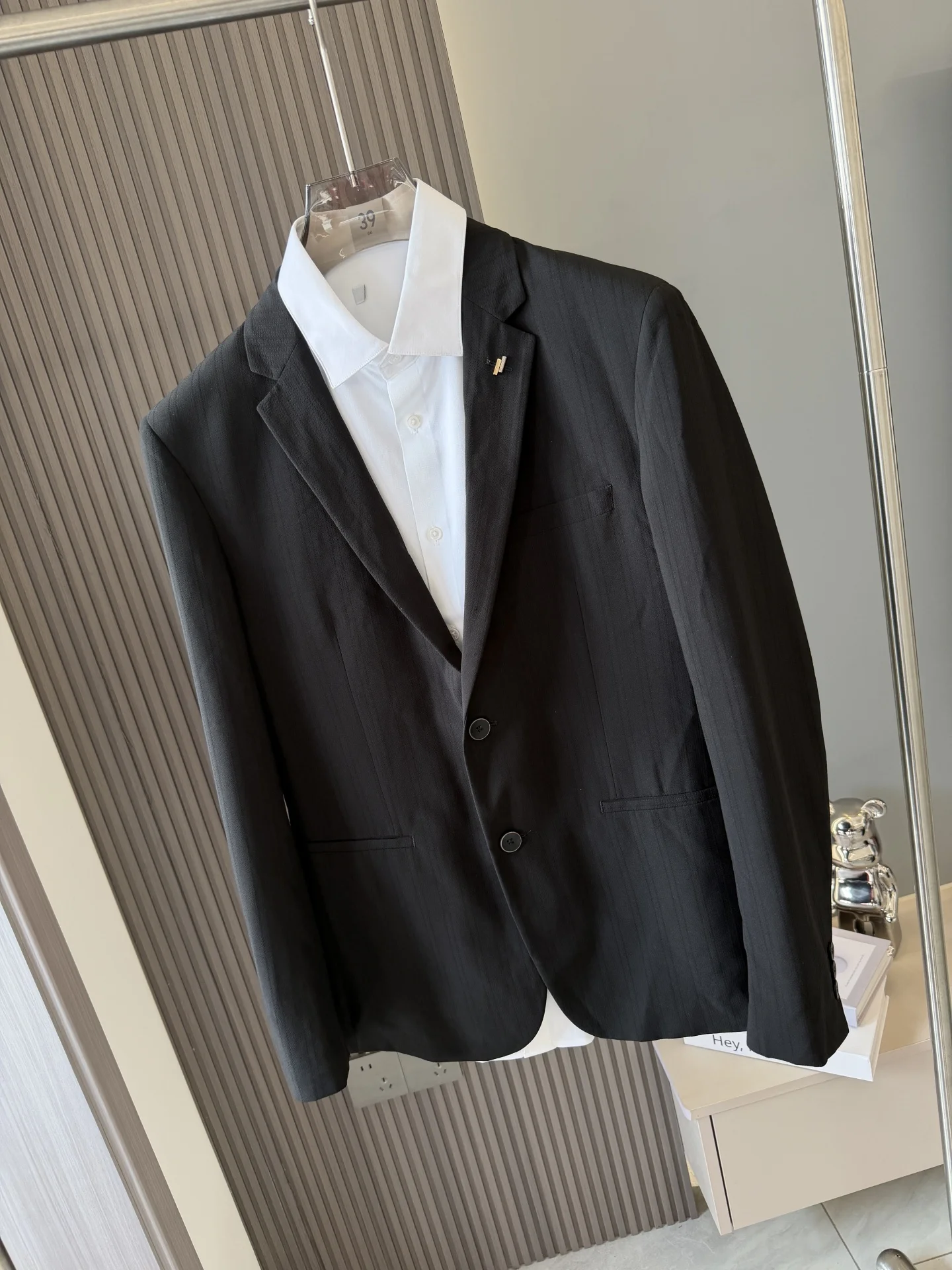 

Casual Men's Cheered Texture Spring Jaet Stand Fit Single Button Long Sve Breathable Polyester Fiber Busin Casual