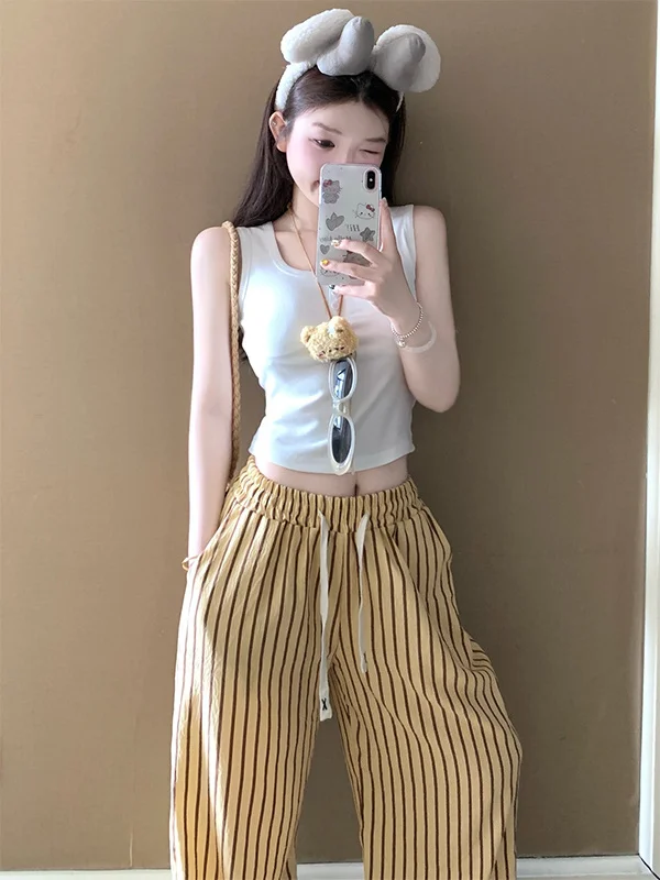 Bequeme Cloud Cotton Sp Hosen Damen Lange Hosen Gestreifte Oberbekleidung Home Kleidung Frühling Sommer Neue Sle Gelbe Streifen