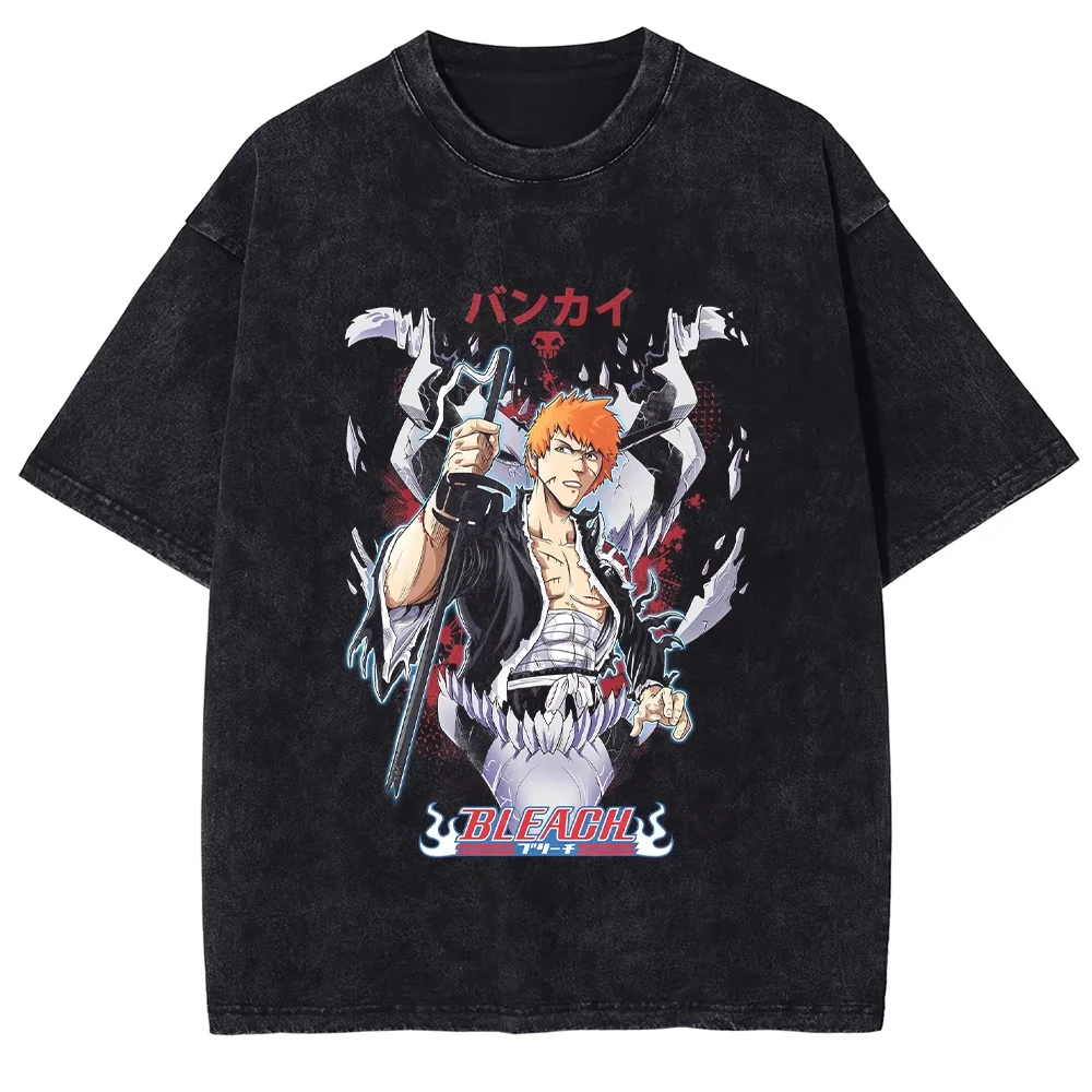 Hot Sale Anime BLEACH Kurosaki Ichigo Manga Print T-shirt Unisex Gothic Cotton Oversized T-shirt Harajuku Hip Hop Punk T-shirt