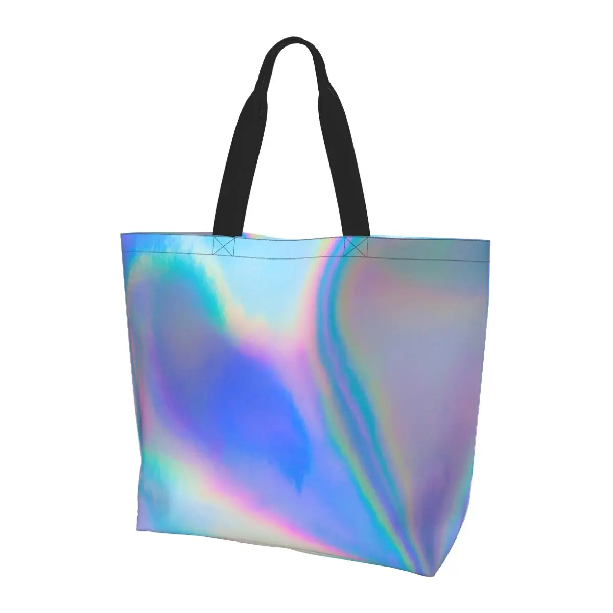 

Holographic Foil Surface Shopping Tote Bag Canvas Large Capacity Shoulder Bags Shopper Grocery Handbag for Women