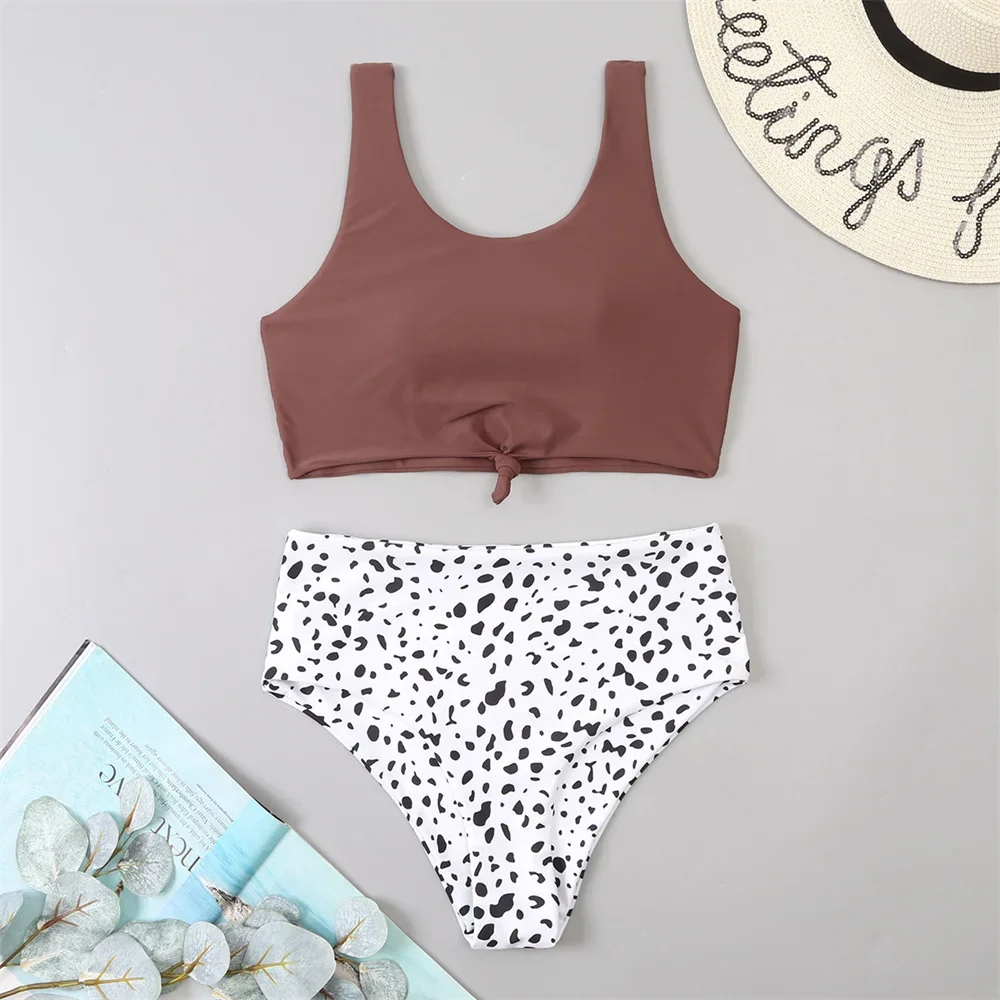 Fashion Spotted High Waist Bikini Knotted Separate Swimsuit Retro Vacation Swimwears Tankini Trend Women Beach Wear Bathing Suit