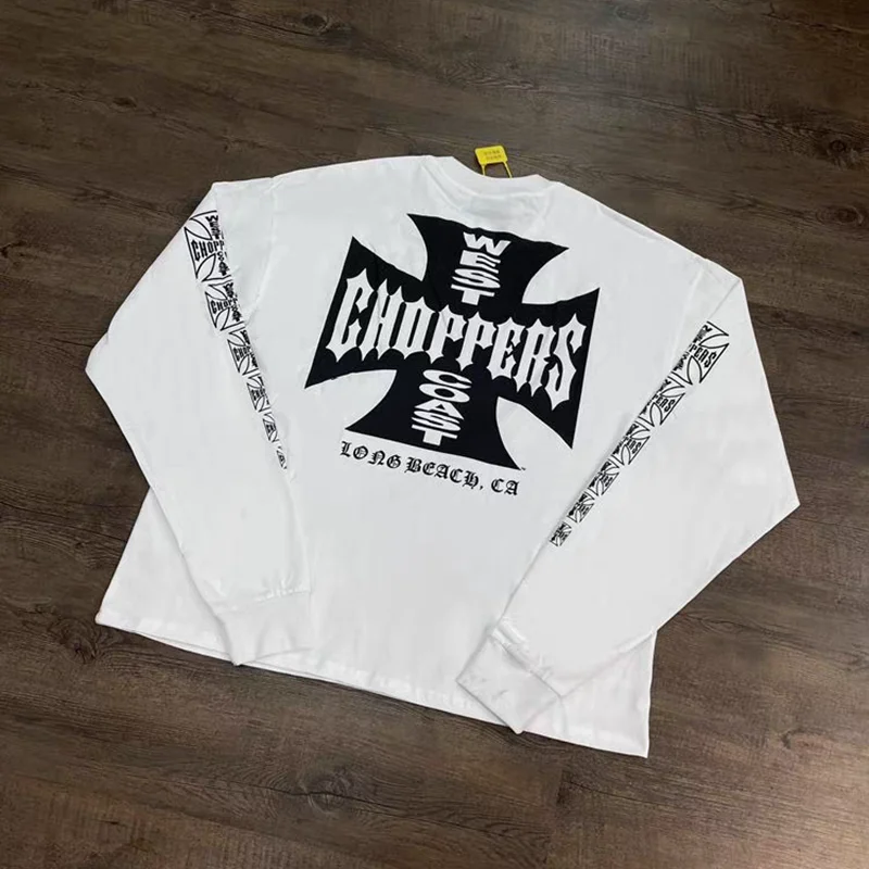 

Белая футболка с длинными рукавами West Coast Choppers Cross Sanskrit для мужчин и женщин, свободная футболка, футболки