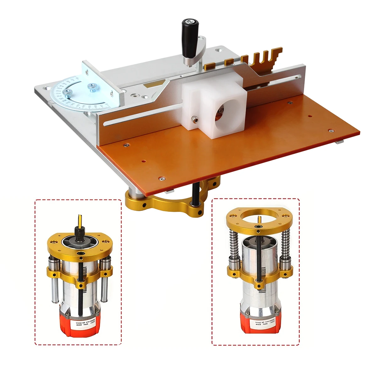 Placa de inserción de mesa de enrutador + dispositivo de elevación, tablero abatible de fresado de madera eléctrico con juego de guía de calibre de