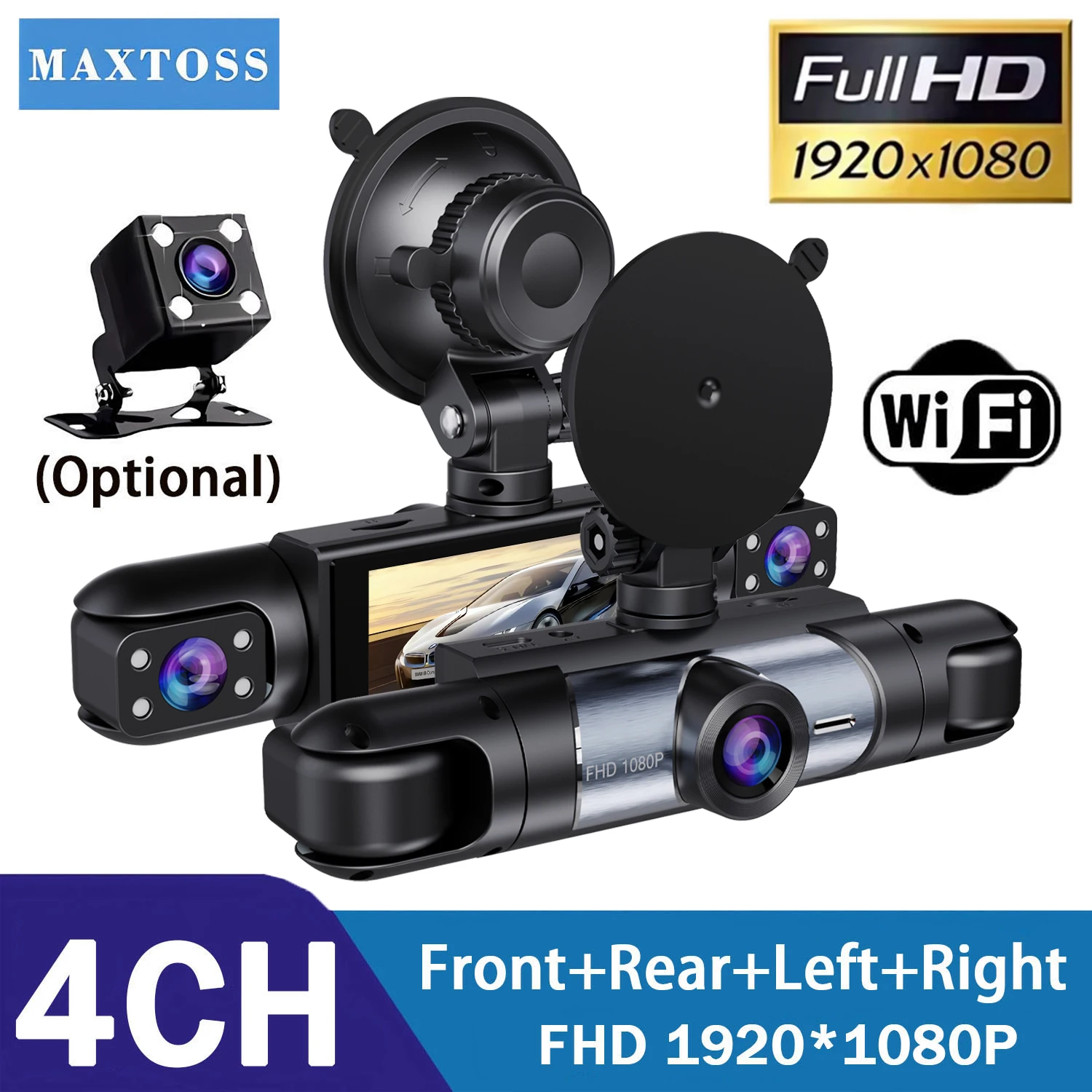 4 Channel Car DVR UHD 1080P 4-Lens Inside Vehicle Dash Cam 360° All Sides Car Camera Wifi Video Driving Registrator Dash Cam