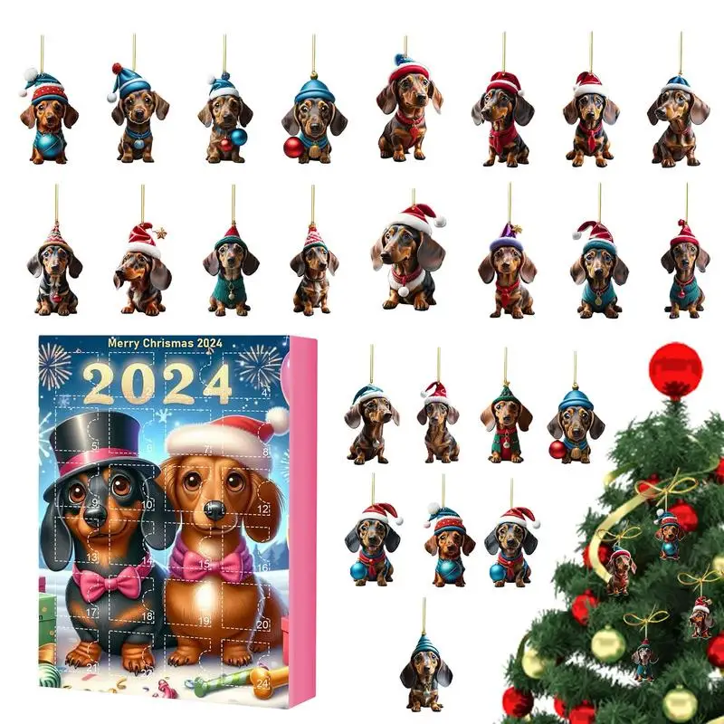 Weihnachten Dackel Advents kalender 2d flache Acryl Hund Anhänger Countdown Kalender Advents kalender Countdown Kalender Hund