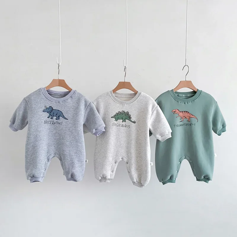 New Arrival Cartoon Dino Print Baby Newborn Rompers Infant Girls Jumpsuits Long Sleeve Boys Clothing One Pieces