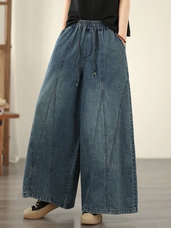 

Spring 2026 plus Size Women's High Waist Wide Leg Jeans Bleached out Torn Casual Sle Pure Color Patchwork Slimming Effect