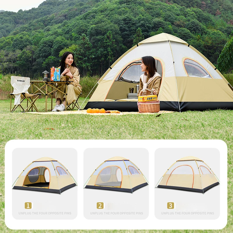 Outdoor 3-4 Person Camping Tent automatic portable folding tent Family Wilderness camping Quick setup sunshade tent equipment