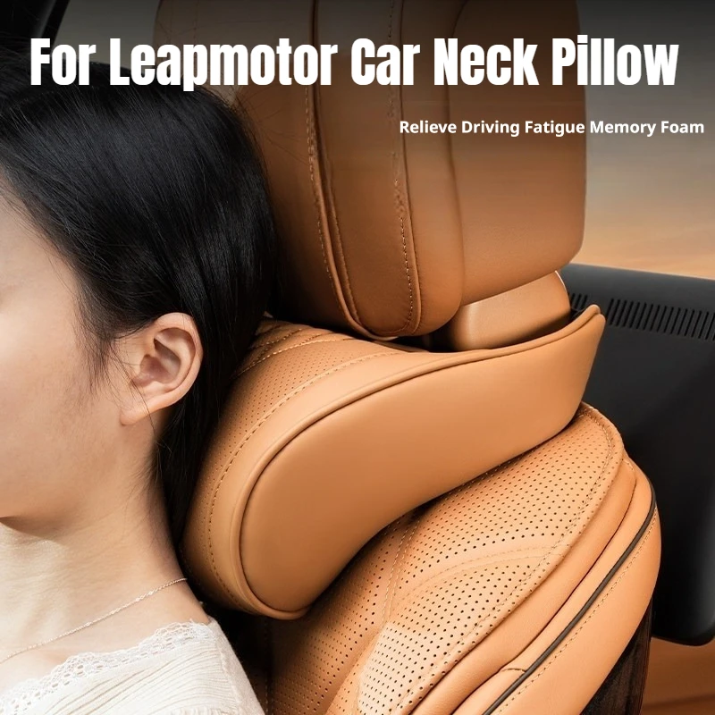 For Leapmotor Luxury Nappa Leather Latex Car Neck Pillow Fit C01 C10 C11 C16 B10 B05 B03X A10 D19 Memory Foam Car Waist Pillow