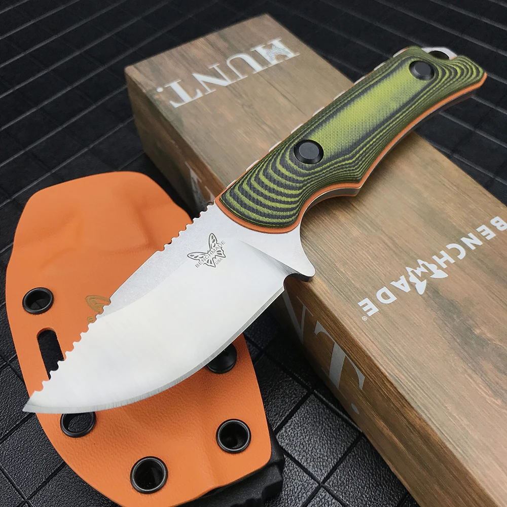 BM 15017 Hunter Knife Kydex Sheath Outdoor Self Defense Fixed Blade G10 Handle Survival Camping Small Pocket Knife Multitools