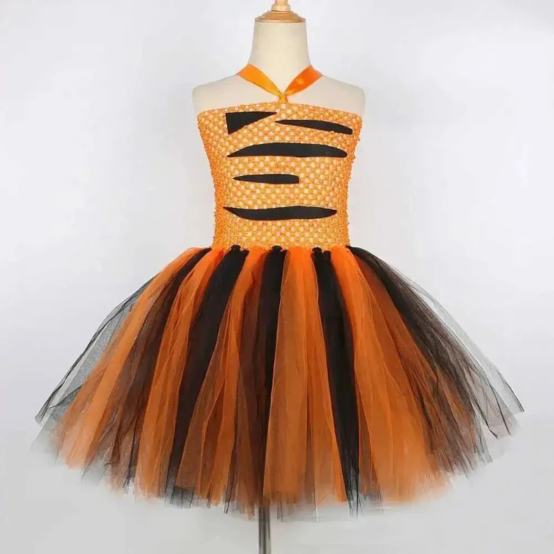 Animal Birthday Tutu Dress Costumes for Kids Christmas Halloween Outfits Children Clothes Baby Girls Orange Black Jungle Tiger