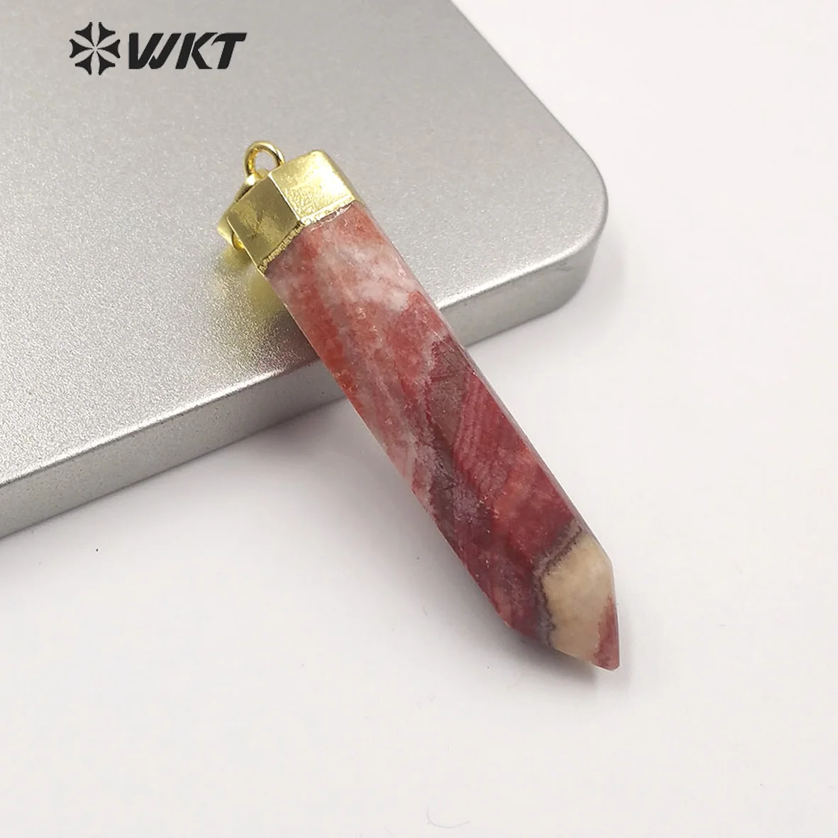 

WT-P1516 Natural Stone Pendant Rhodochrosite 18K Gold Electroplated Accessory Classic Crafts Jewelry Finding