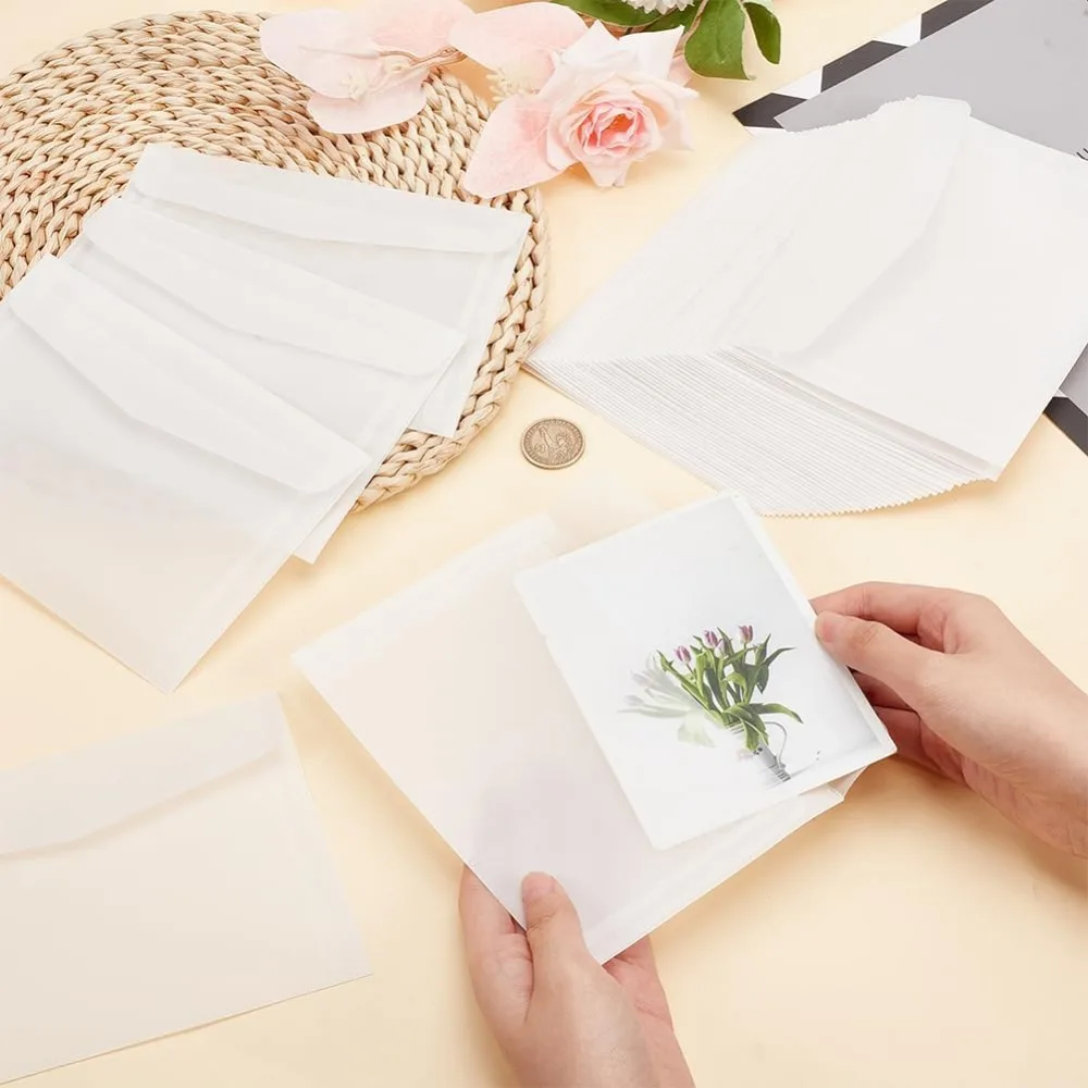 50pcs Translucent Envelopes 6.9x 4.9\'\'/17.5x12.5cm Glassine Envelopes White Clear Paper Envelopes Tissue Seed Envelopes for