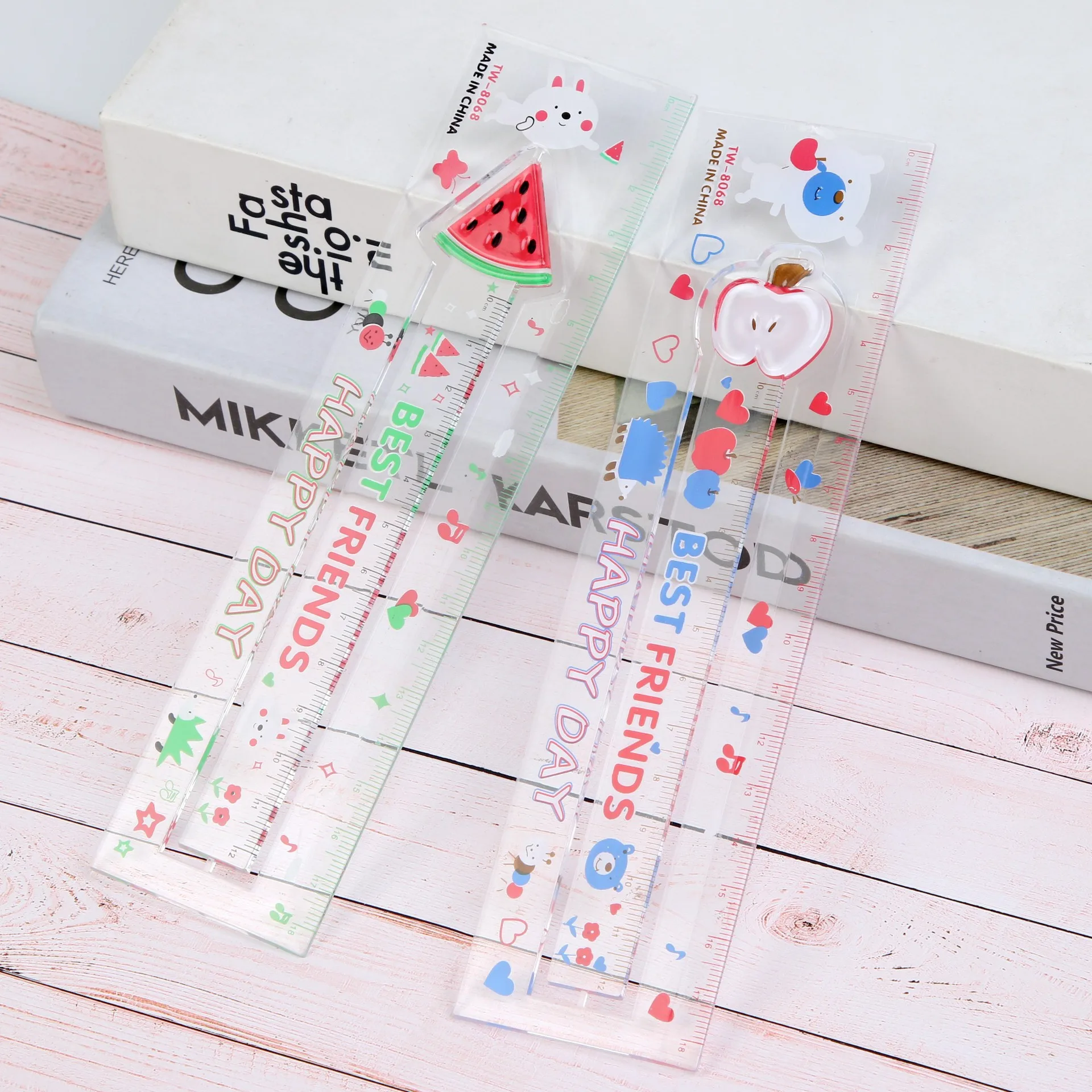 

2pcs Watermelon Bookmark Ruler Plastic Straight PVC Material Transparent Student Ruler