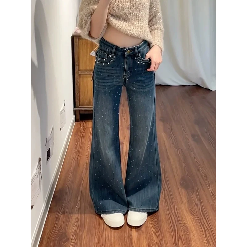 

Женские джинсы ZHIZOU в американском ретро-стиле с низкой посадкой, расклешенные, облегающие, в стиле панк, длинные брюки, японский дизайн Y2K, ковбойский уличный стиль