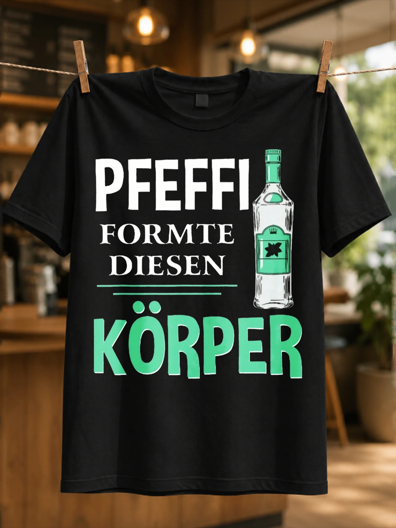 Pfeffi Korper Bottle Joke mint green German lettering with clear bottle illustration party humor  Unisex All T-Shirt