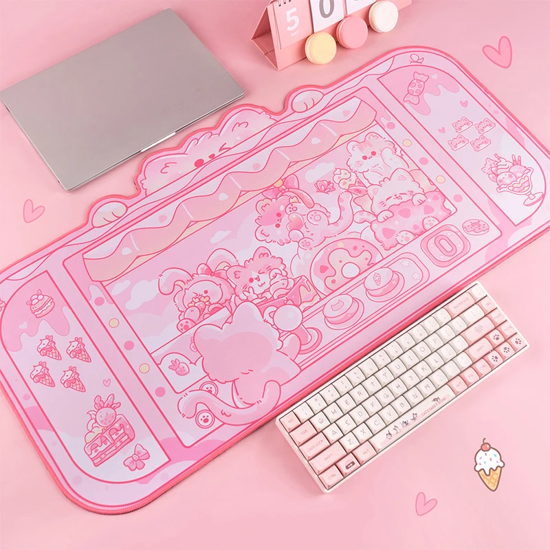 Extra Large Kawaii Gaming Mouse Pad Cute Pink Cat Party XXL Big Computer Desk Pad Office Table Mat Anti-slip Waterproof Mats