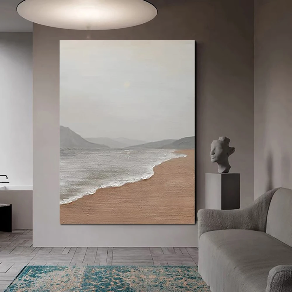 

Abstract Landscape Oil Painting, 3D Waves Wall Art, Hand Painting, Beach and Mountain, Paintings for Living Room, Office Decor