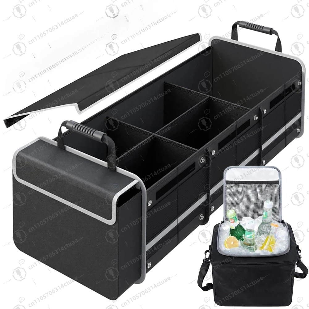 

Car Trunk Organizer,95L Heavy Duty Collapsible Trunk Storage with Insulated Leakproof Cooler Bag Vehicle Cargo Organizer