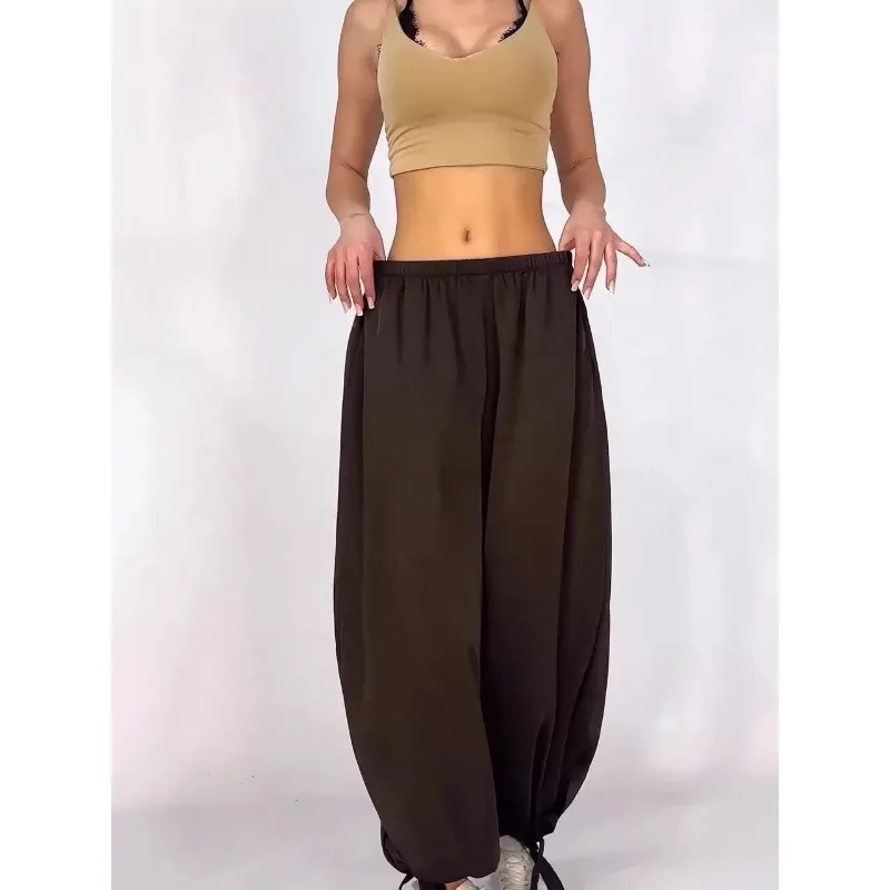 Women Ins Satin Elastic Waist Drawstring Cuff Loose Casual Wide Leg Jogger Pants